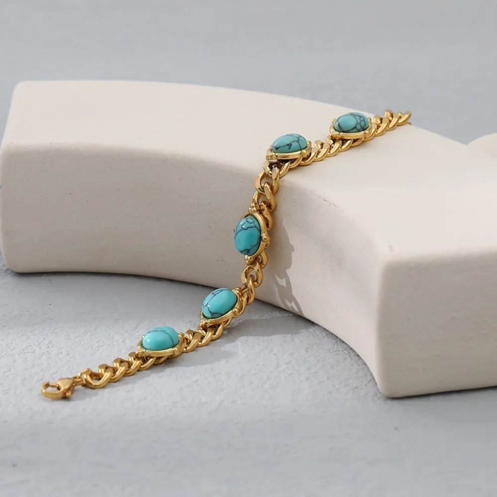 18k Gold Turquoise Stone Bracelet - Picture 3 of 6